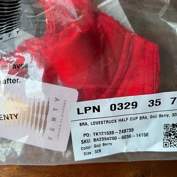 Savage X Fenty Goji Berry Red Lovestruck Lace Half-Cup Bra - Picture 9 of 9